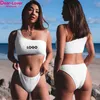 Cher-amant personnalisé taille haute côtelé deux pièces vêtements de plage Patchwork Sexy Bikini ensemble personnalisé Fitness maillots de bain femmes