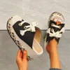 Slippers High-Heeled Shoes Lady Ladies' On A Wedge Slipers Women Multicolored Sandals Big Size 2024 Summer Lace-Up Slides Rome P