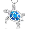 Nova moda bonito prata cheia azul opala mar tartaruga pingente colar para mulheres feminino animal casamento oceano praia jóias gift268a