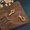 Boucles d'oreilles pendantes vert Jade fleur pierre précieuse 925 argent calcédoine cadeaux bijoux Vintage naturel femmes Designer accessoires chinois réel