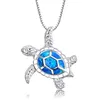 Nytt mode söta silverfyllda blå Opal Sea Turtle Pendant Halsband för kvinnor Kvinna Animal Wedding Ocean Beach Jewelry Gift268a