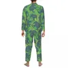 Vêtements de nuit pour hommes Mignon Paisley Elephant Pyjama Ensembles Automne Vert Jungle Feuilles Chambre Homme 2 Pièces Lâche Oversize Graphique Cadeau De Nuit