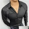 Camisas casuales para hombres 2023 Camisa de esmoquin Social Shoder Correa Empalme Botón de metal Diseño Moda británica Tendencia delgada Hombres Caída larga DHQKI