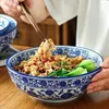 ボウル青と白の磁器の食器セラミックビッグボウル日本の調理器具装飾的なヌードルスープホームキッチン用品