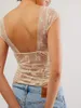 Dames T-shirts Dames Backless Kanten Top Patchwork Ruches Mesh Hemdje Vest Diepe V-hals Mouwloos Tanks Uitgaan Truien