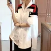Women's Blouses Fashion Lapel Printed Spliced Asymmetrical Shirt Clothing 2024 Autumn Winter Oversized Casual Tops Commuter