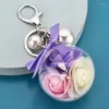 Keychains Forever Rose Preserved Eternal Key Chain Romantic Gift Valentine's Day Wedding Flower Hanging Keychain Jewelry For Girls