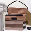 Canvas Bucket Bag Plaid Handbags Tote Bag Leather Handle Detachable Long Strap Ashby Handbag Purse Removable Zip Pocket Two Piece 233D