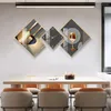 Relógios de parede Tuda Sala de estar Decoração Elegante Atmosfera Silenciosa Relógio Restaurante Moderno Criativo Rhombus Cristal Porcelana Pintura