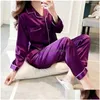 Kvinnors träningsdräkter Kvinnor Kvinnor Långärmad Silk Pyjama Set 2023 Hemkläder Satin Pyjama Sleepwear Stor storlek Fashion Pyjamas för GI DHTV3