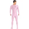 Herren-Bademode, einfarbig, für Herren, Badeanzüge, langärmelig, Reißverschluss hinten, glänzender Bodystocking, Overall, Sportbekleidung, Nachtwäsche