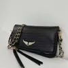 Zadig Voltaire ZV-kedjor Bagar Designer Wings Diamond-järnväska Kvinnor Axelväska Rivet Handväska Crossbody Purse Läder Cross Body Chain Handväskor