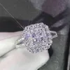 Splendido anello da donna di forma quadrata, completamente ghiacciato, micro pavimenta in cristallo, zircone, abbagliante anello da sposa, anelli di fidanzamento per matrimoni265j