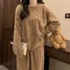 Women's Sleepwear Winter Warm Two-piece Autumn Set Pajamas Cute And Fleece Homewear 2024 Thickened Coral