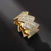 Iced Out Gold Plated Miami Cuban Ring for Men Hip Hop Jewelry Square Diamond Ring