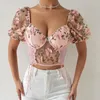 Bluzki damskie sznurowani na szczycie patchwork siatka patrz przez backless crop top na letnie krople