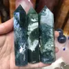 Decorative Figurines Natural Stones Moss Agate Wand Point Quartz Crystal Healing Reiki Gemstones Home Decoration