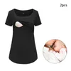 Dames T-shirts 2 stuks Dames Informeel Comfortabel Elastisch Korte mouw Voedingstop Zwangerschap Zomer Zwart Cadeau Voor Borstvoeding Zacht Vierkant