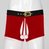 Underbyxor Tiaobug Men Juldräkter Crotchless Velvet Boxer Shorts Fluffy Ball Decor Underkläder underkläder Elastisk midjeband