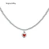 Designer halsband pärlstav klassisk stil 925 silverblå röd rosa hjärthänge halsband för kvinnor bröllop engagemang med box y230215w