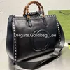 Bolsos de bambú negros Bolso de hombro Diana para mujer Remache de cuero genuino Correa extraíble Letras de moda Bolso de bolsillo de gran capacidad Sh294w