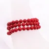 Charme pulseiras encantos estilo étnico pulseira para mulheres artificial coral 6mm vermelho redondo grânulos 3 linhas moda declaração pulseira jóias