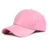 Bonés de bola boné de couro falso mulheres homens beisebol liso seis painel ajustável snapback rosa preto vermelho azul bege