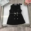 New girl Tank top dress Belt waist design baby skirt Size 100-150 kids designer clothes Double breasted buckle child frock 24Feb20