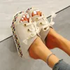 Slippers High-Heeled Shoes Lady Ladies' On A Wedge Slipers Women Multicolored Sandals Big Size 2024 Summer Lace-Up Slides Rome P