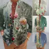 Men's Dress Shirts Tops Shirt Comfortable Long Sleeve Loose Men Retro Flower Print Slim Fit V-neck Vintage Summer Autumn Comfy Fashion