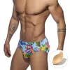 Underpants Men's Sexy Swimming Briefs With Pad Printed Fashion Triangle Swimsuit Trunks Cups Color Beach Bikini