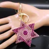 Porte-clés Hexagram étoile de David bénédiction porte-clés pour femmes hommes rose strass couleur or juif porte-clés bijoux Chaveiro K9646S01