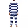 Heren Nachtkleding Retro Nautische Pyjama Sets Marineblauwe En Witte Streep Mooie Mannelijke Lange Mouw Casual Thuis 2 Delig Pak Plus size