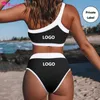 Dear-Lover Aangepaste hoog getailleerde geribbelde tweedelige strandkleding Patchwork sexy bikiniset Aangepaste fitnessbadmode dames