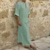 Regatas masculinas vestido com decote em v meia mangas grande bolso cor sólida pulôver casual wear plus size masculino longo robe camisa vestido folgado pano