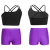 Löpning sätter barnflickor sportträning kläder asymmetrisk strappy skörd topp med v-front midjeband shorts gymnastic träning yogakostym