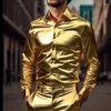 Koszulka męskiej sukienki Długie rękawowe klub nocny dla mężczyzn Button Up Gold Shinny Stage Costume Homme 2024 Hip Hop Outfits