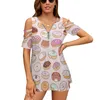 Kvinnors T -skjortor Mmm .. Donuts! Skriv ut o-hals off-the-shoulder topp kortärmad t-shirt damer streetwear kawaii söta munkar donut pastell