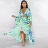 Casual Dresses WUHE Elegant Chic Women Role Patchwork Cut Out Waist V-neck Painting Irregular Maxi Dress 2024 Summer Beach Long Sexy