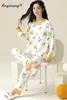 Kvinnors sömnkläder M-5XL Spring Autumn Long Sleeves Women Pyjamas Cotton Plus Size Nightwear Korean Pijamas Girls Homewear Fashion Pyjama