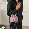 2022 Brand Women Small Handbag Female Drawstring Bucket Bags Shoulder Bag Ladies Bling Diamond Mini Chain Handbag Evening Clutch Y228P