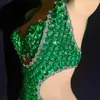 Vêtements de scène Body en strass vert pour femmes, Costume de danse pôle Sexy, vêtements de Performance Gogo, combinaison de chanteur, tenue Rave