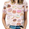 Kvinnors T -skjortor Mmm .. Donuts! Skriv ut o-hals off-the-shoulder topp kortärmad t-shirt damer streetwear kawaii söta munkar donut pastell