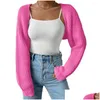 Dames Knits Tees Womens Dz-Dz Dames Open voorkant geribbeld gebreid crop Bolero Drop Shoder Lange mouw Effen losvallend gebreid vest Otnxk