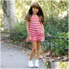 Dopasowanie rodzinnych strojów Ubrania Striped Mother Córka sukienki z krótkim rękawem Dziewczyna Big Sister Kid