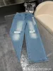 Springsummer New Niche Design Trendy Letter Embellishments Washed Straight Leg Jeans