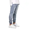 Jeans voor heren Verontruste potloodbroeken voor heren, denimzakken, streetwear, middentaille, wassing, slanke ritssluiting, plat, lichte stretch, enkellengte