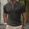 Мужские поло 2024, летняя мужская рубашка-поло с короткими рукавами, повседневная однотонная офисная модная футболка из вафельной ткани, дышащая