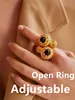 Offener Retro-Ring aus schwarzem Achat-Metall für Damen, goldfarbener Messingschmuck in hochwertiger europäischer und amerikanischer Qualität 240220