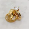 Cluster Rings His And Hers 24k Gold Plated Dubai Couples Wedding Jewelry Women Ladies 3pcs Bridal Sets Men's Stainless Steel